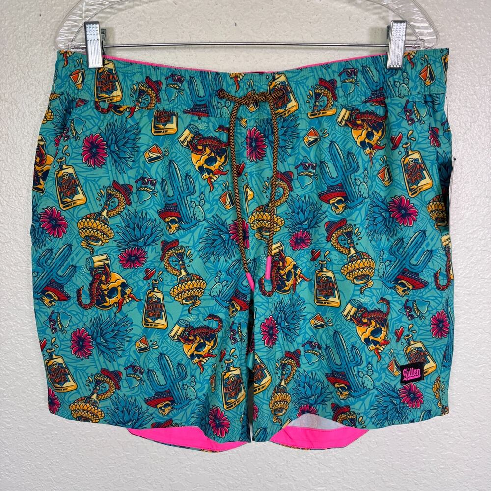 Sullen Swim Trunks Mens Medium Tequila Pardy Skull Party Beach Cruise Resort NEW